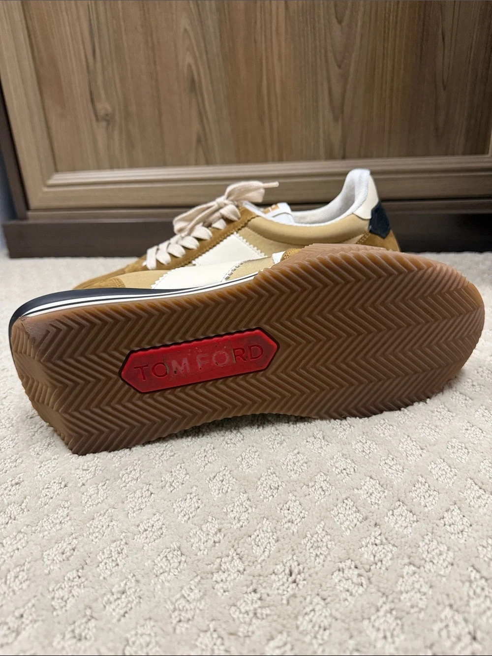 Tom Ford Men’s Tan Suede & Cream Panel Sneakers - Size 12 - Picture 4 of 4